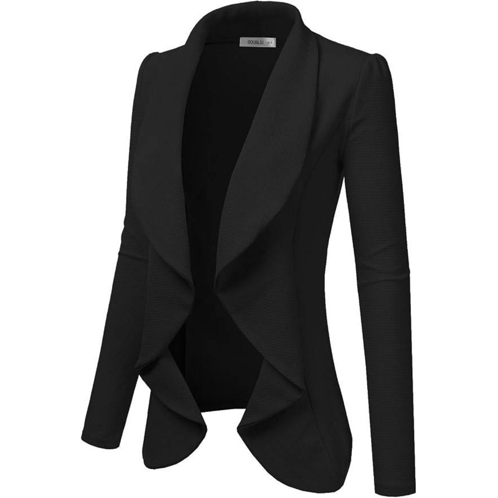 DOUBLJU Draped Open Front Blazer Womens Medium Black Business Casual CWOBL07